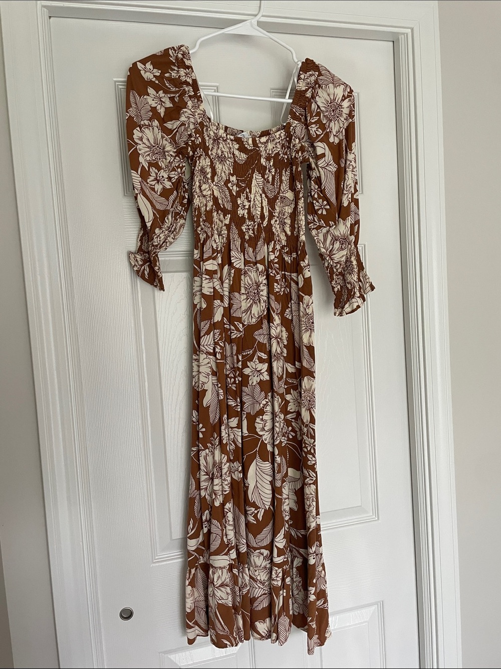 Petal & Pup Rust Brown Floral Smocked Maxi Dress